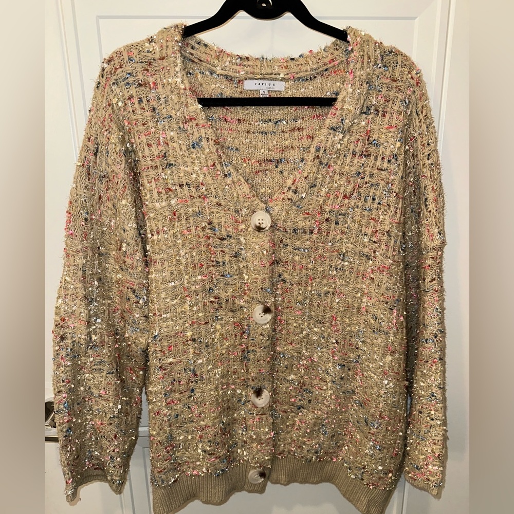NWT beige with sparkly accents oversize cardigan sweater for women size S